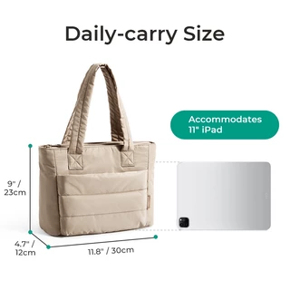 BAGSMART Tote Bag สําหรับผู้หญิง, กระเป๋าโท้ทพองน้ําหนักเบาพร้อมช่องใส่ของ, กระเป๋าถือกระเป๋าสะพายผ้านวมสําหรับเดินทาง, ทํางาน