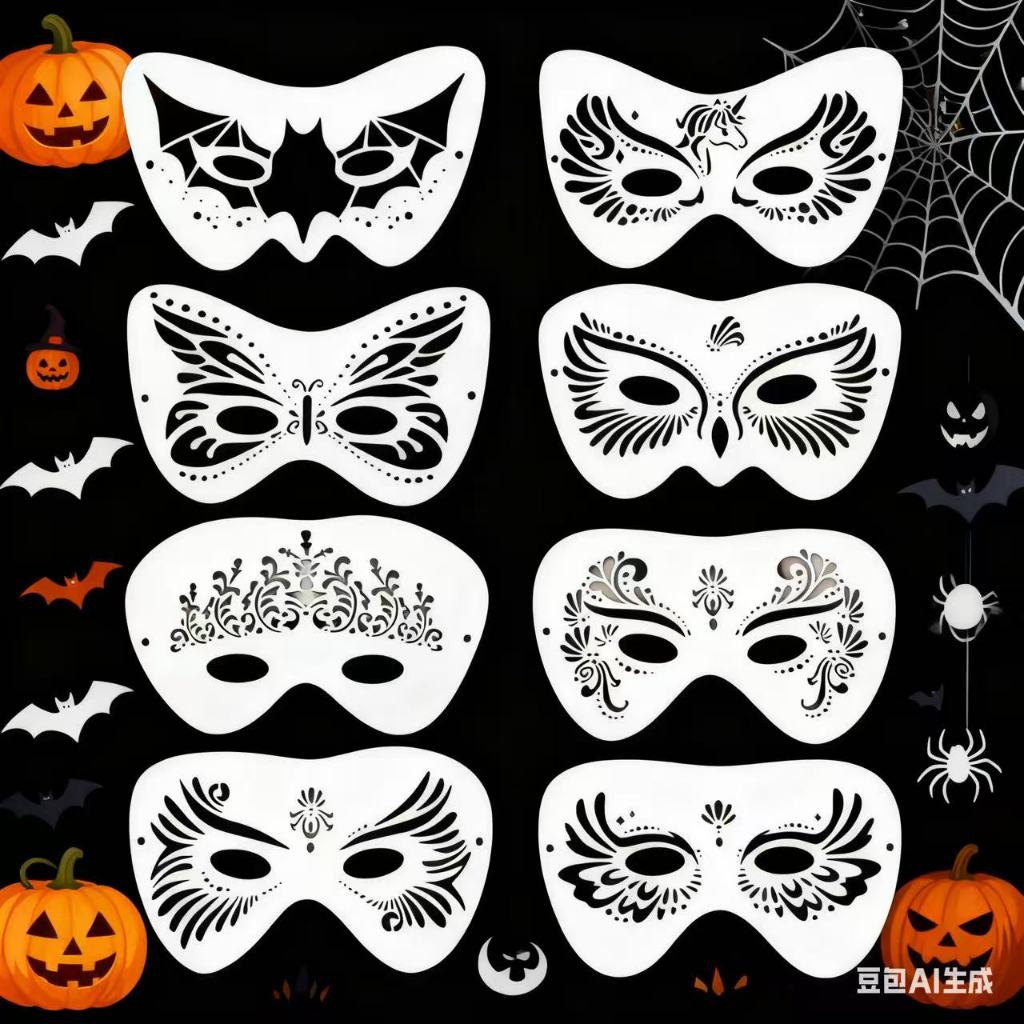ฮาโลวีน Halloween แม่พิมพ์เพ้นท์หน้า เทมเพลตกลวงทาสีหน้าปีใหม่ฮาโลวีนปาร์ตี้เวทีคริสต์มาสแม่แบบกลวง