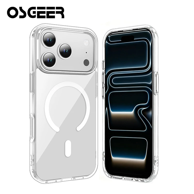 OSGEER เคสแม่เหล็กกันกระแทกโปร่งใส, เคสป้องกัน, TPU + PC เหมาะสําหรับ iPhone 11/11Pro/11Pro/14/13 /12/15/16e/17 air 18 promax