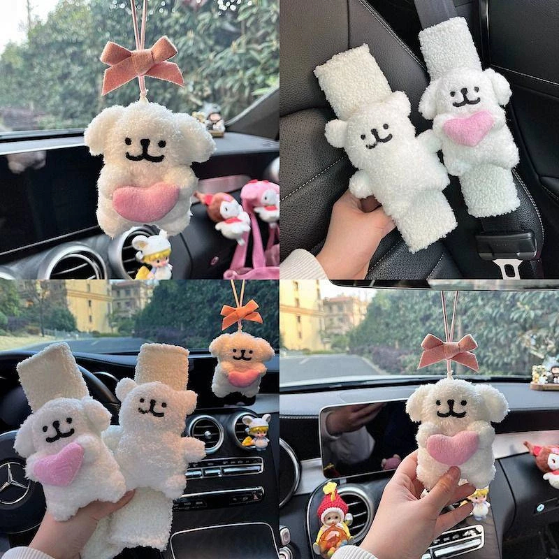 ส่งจากกรุงเทพฯ maltese น่ารักสุดๆ! จี้ห้อยกระจกมองหลังรถยนต์ลายลูกสุนัข แผ่นรองไหล่เข็มขัดนิรภัย ปลอกป้องกัน อุปกรณ์เสริมรถยนต์