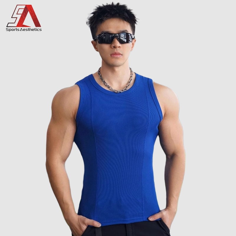 เสื้อกล้ามกีฬาฟิตเนสสําหรับผู้ชายยืดลําลองสบายเสื้อแขนกุด