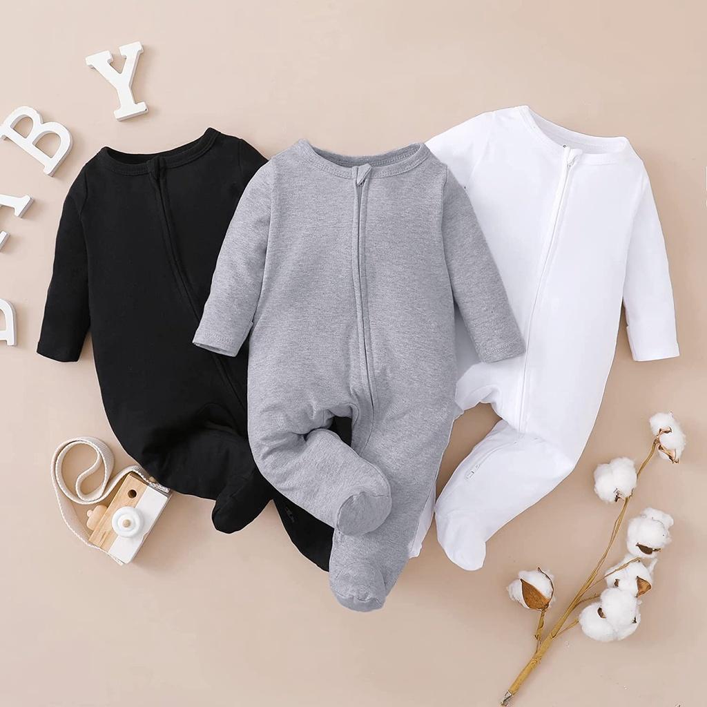 ชุดนอนเท้าเด็กพร้อมข้อมือนวม-ทารกแรกเกิด Unisex 2 วิธีซิปผ้าฝ้าย Footie Onesies
