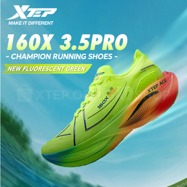 【xtep】160X3.5 Pro | รองเท้าวิ่งมาราธอน PB รุ่นใหม่ Unisex สีเขียวเรืองแสง พร้อมระบบดูดซับแรงกระแทก