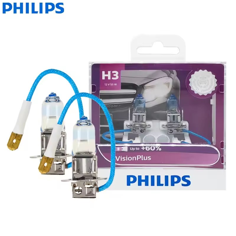 Philips H3 12V 55W PK22s VisionPlus ฮาโลเจนรถหมอกโคมไฟ VP + 60% มากกว่า Bright ไฟหน้าอัตโนมัติหลอดไฟ