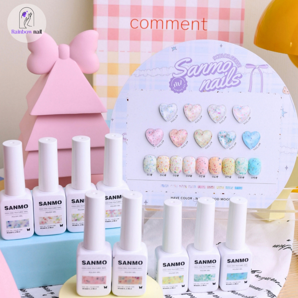 Sanmo 9 สี ชุดยาทาเล็บเจล M7 ชุดแต่งเล็บเปลือกไข่ครีม กาวยาทาเล็บเปลือกไข่สี หนึ่งขวดหนึ่งสี ฟรีกระดานสี