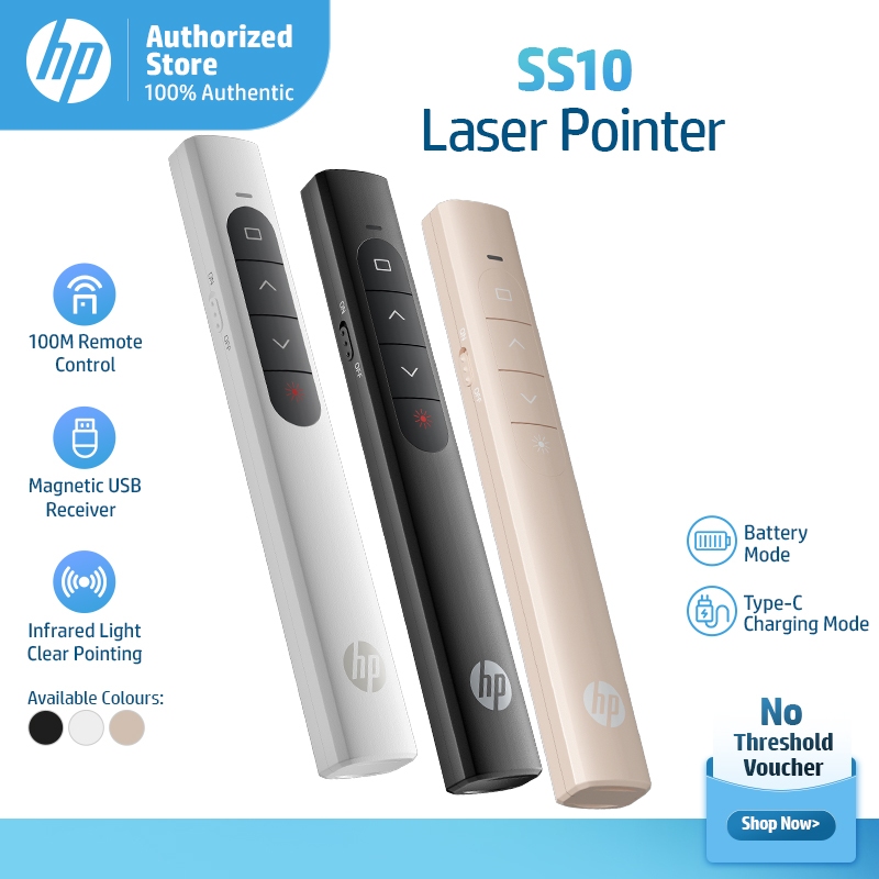 ตัวชี้เลเซอร์ HP | ปากกาพรีเซนเตอร์ | ไฟอินฟราเรดช่วง 100 ม | ปุ่ม Hyperlink + ตัวรับสัญญาณ USB-C | Magnetic Dock & Multi-OS Plug & Play สําหรับ Office SS10 จัดส่งฟรี