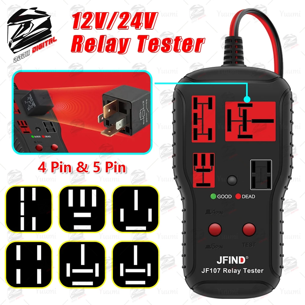 【สินค้าสปอตของไทย】12V & 24V Universal Car Motor Truck Relay Tester 4Pin 5Pin ยานยนต์รีเลย์เครื่องมือวินิจฉัยพร้อมคลิป LED ไฟแสดงสถานะ JFIND JF107