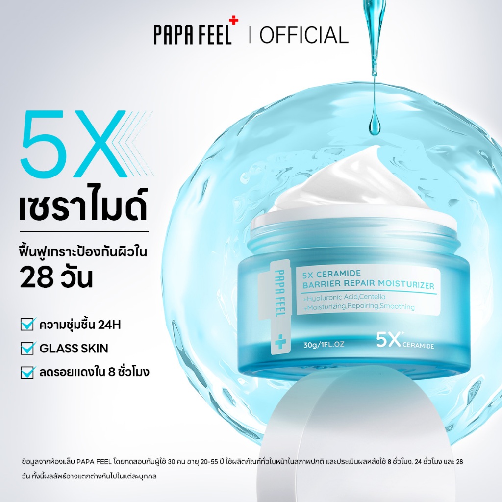 PAPA FEEL 5X Ceramide Moisturizer ผิวแพ้ง่าย ฟื้นฟูเกราะผิว ลดแดง ระคายเคือง Centella ลดสิว มอยเจอร์