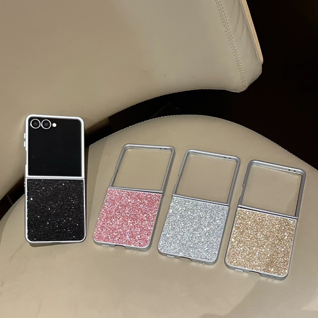 Silver Plating Glitter Hand Strap Samsung Z Flip34567 7FE เคสโทรศัพท์กระจกผู้ถือ FindN3Flip/N2Flip พับหน้าจอป้องกันกรณี - รูปที่ 3