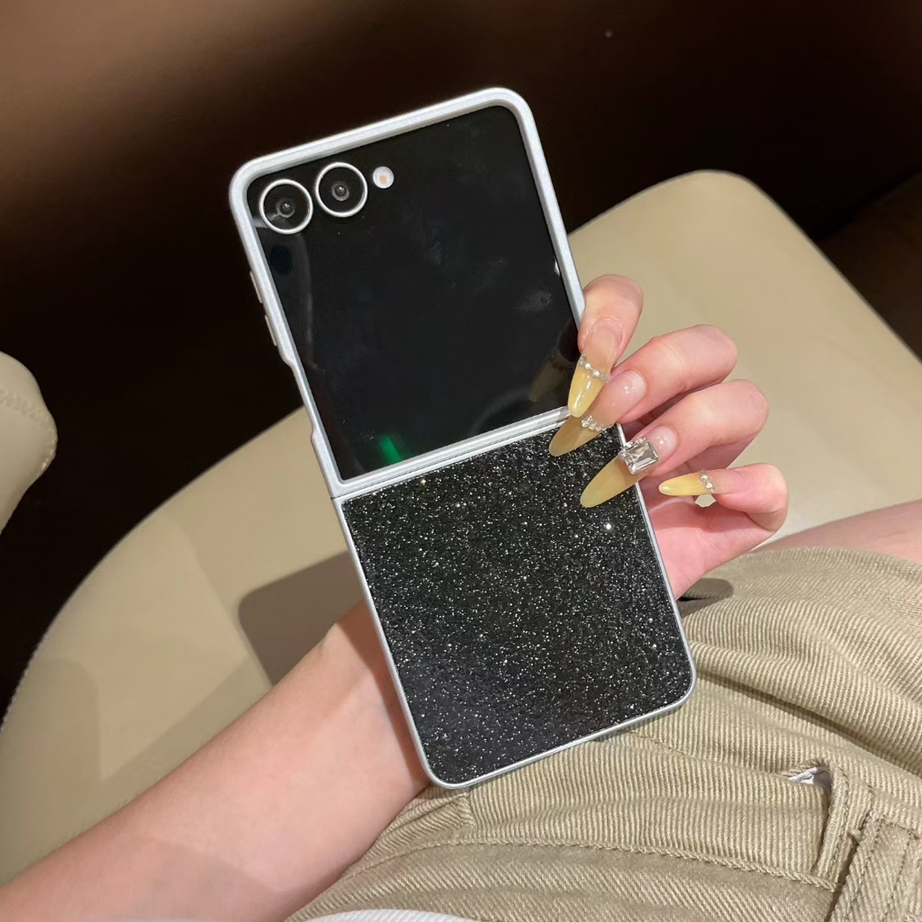 Silver Plating Glitter Hand Strap Samsung Z Flip34567 7FE เคสโทรศัพท์กระจกผู้ถือ FindN3Flip/N2Flip พับหน้าจอป้องกันกรณี - รูปที่ 4
