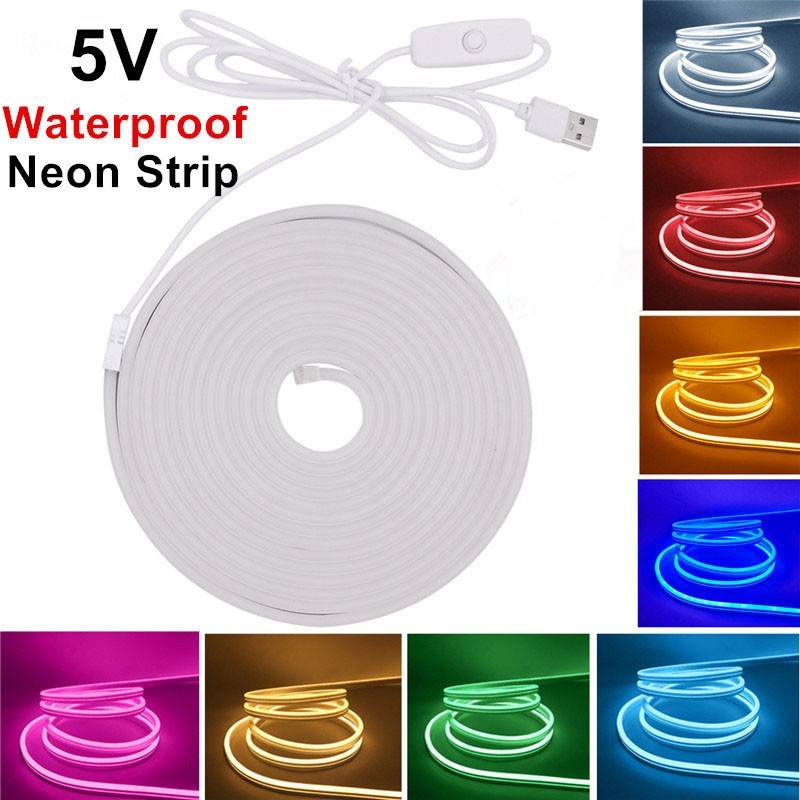 5V USB LED Neon Light Strip พร้อมสวิตช์เปิด/ปิดกันน้ํายืดหยุ่นป้ายนีออนเทป 120LED/m 2835SMD LED ริบบิ้น 0.5 m 1 m 2 m 3 m 5 m DIY Design