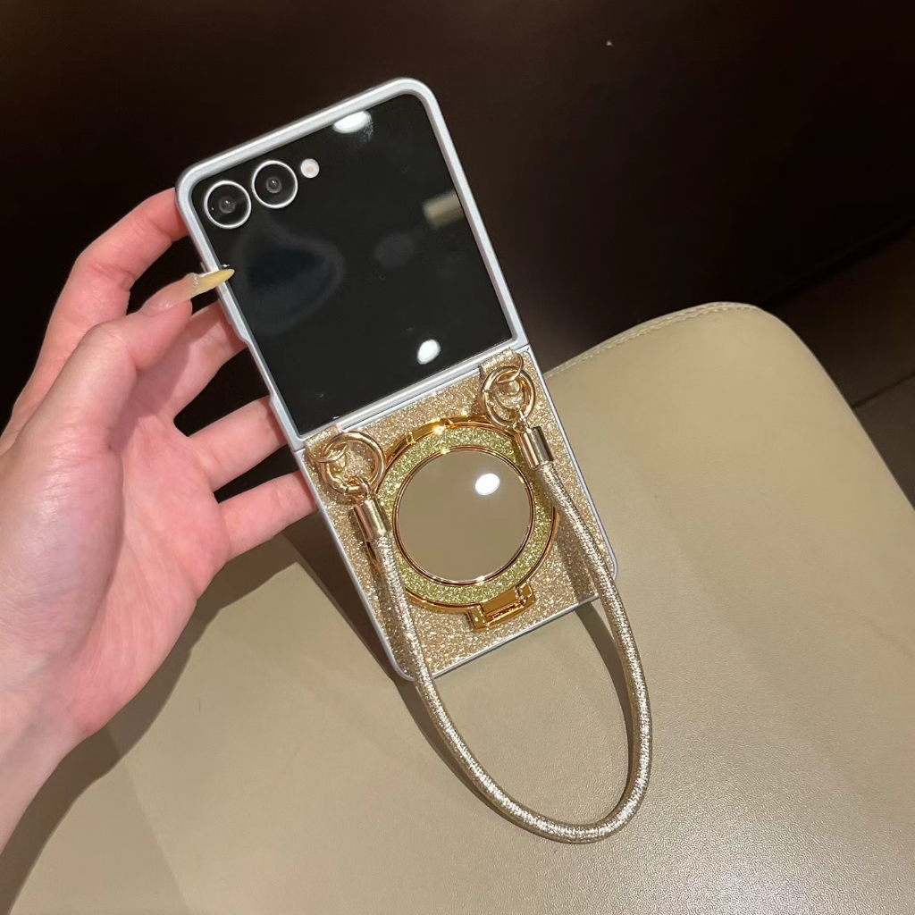 Silver Plating Glitter Hand Strap Samsung Z Flip34567 7FE เคสโทรศัพท์กระจกผู้ถือ FindN3Flip/N2Flip พับหน้าจอป้องกันกรณี - รูปที่ 6