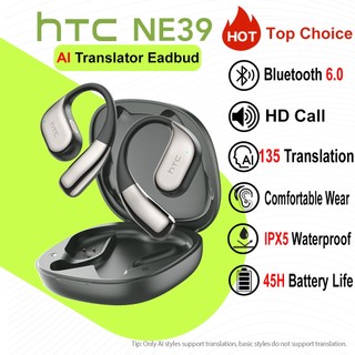 HTC NE39 AI Translator Earbud Wireless Bluetooth Earphone Smart Real-Time Translation TWS Earphones 40H Battry Life Open Ear Earphone With IP54 Waterproof Sport Headset With Mic HD Call