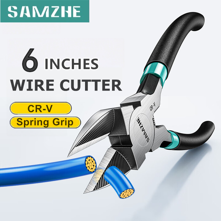 SAMZHE 6 นิ้วเครื่องตัดลวดฤดูใบไม้ผลิโหลดคีมตัดแนวทแยง CR-V วัสดุ Flush Cut คีมสําหรับทองแดง, พลาสติก, และ Zip Ties