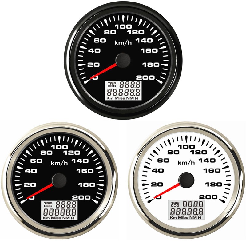 Auto 0-200Km/h แสดงเครื่องวัดระยะทาง GPS 85 มม. Speedometers วัด Marine Speed Mileometers Trip เมตร 