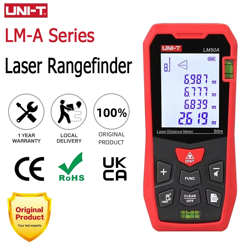 เครื่องวัดระยะเลเซอร์ UNI-T LM50A 50 100เมตร จอไฟแบ็คไลท์ วัดระยะ/พื้นที่/ปริมาตร สำหรับตกแต่งบ้าน วิศวกรรม