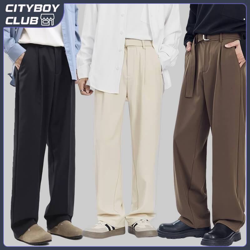 กางเกงสแลค กางเกงขายาว กางเกงสูท pants ผู้ชาย ฮาราจูกุ ย้อนยุค แนวตั้ง ออกแบบ
