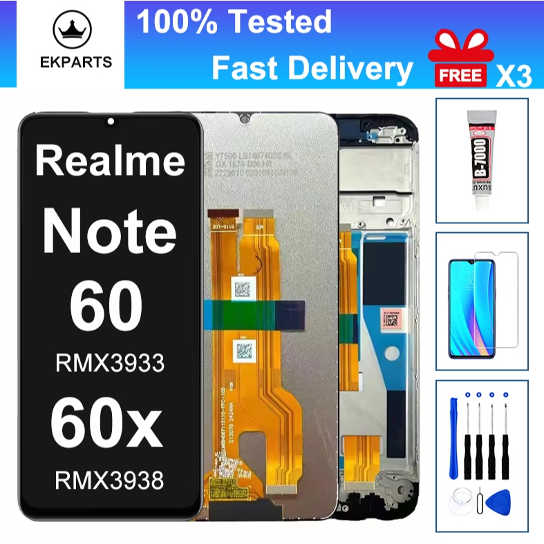 6.74 "จอแสดงผลสําหรับ OPPO Realme หมายเหตุ 60 60X RMX3933 LCD หน้าจอสัมผัส Digitizer Assembly กรอบ R