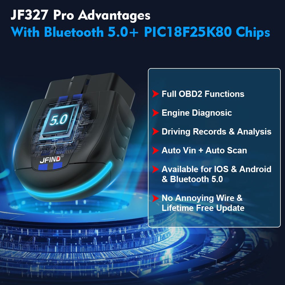 【รองรับภาษาไทย】JFind JF327 Pro ELM327 OEM APP OBD2 เครื่องสแกนเนอร์สําหรับAndroid iPhoneบลูทูธ 5.0 สําหรับรถยนต์และรถจักรยานยนต์ELM 327 เครื่องมือวินิจฉัยOBDIIสําหรับHonda Yamaha
