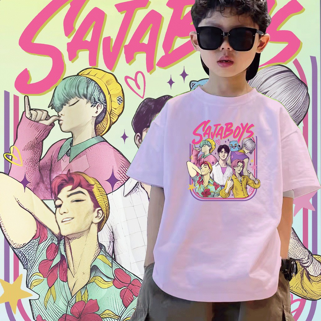เสื้อยืดเด็กธีม Halloween K-Pop Demon Hunters SAJA Boys ทำจากผ้าฝ้าย 100% สวมใส่ง่ายสำหรับเด็กอายุ 1-11 ปี