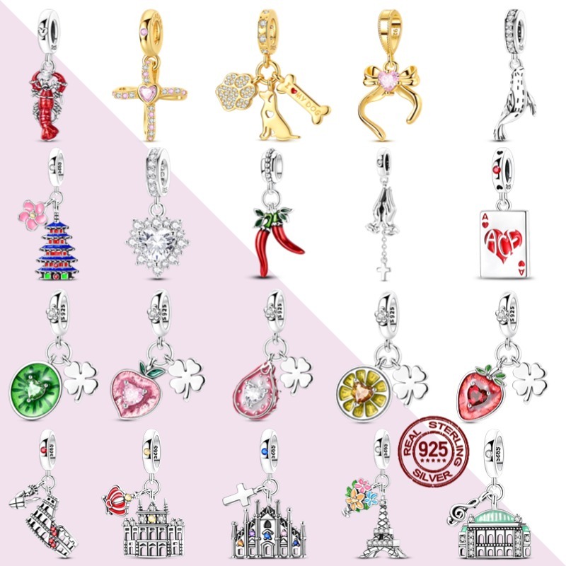 สร้อยข้อมือจับคู่เครื่องประดับ 925 Silver แบบ DIY มี charm สตรอเบอร์รี่และ shamrock เป็นของขวัญพิเศษสำหรับผู้หญิง