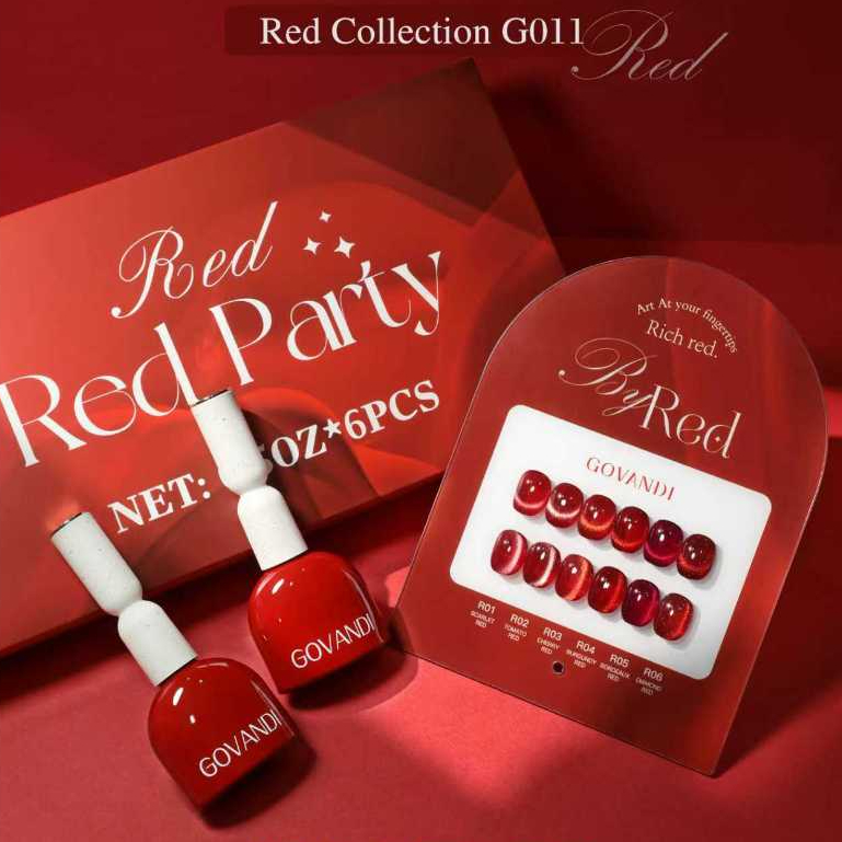 พร้อมส่ง สีเจล GOVANDI G08/G09/ G10/G011 สีเจลไซรัป  สีเจลเซ็ตสีแดง   สีแดงลูกแก้ว แถมชาร์ตสำเร็จรูป - รูปที่ 4