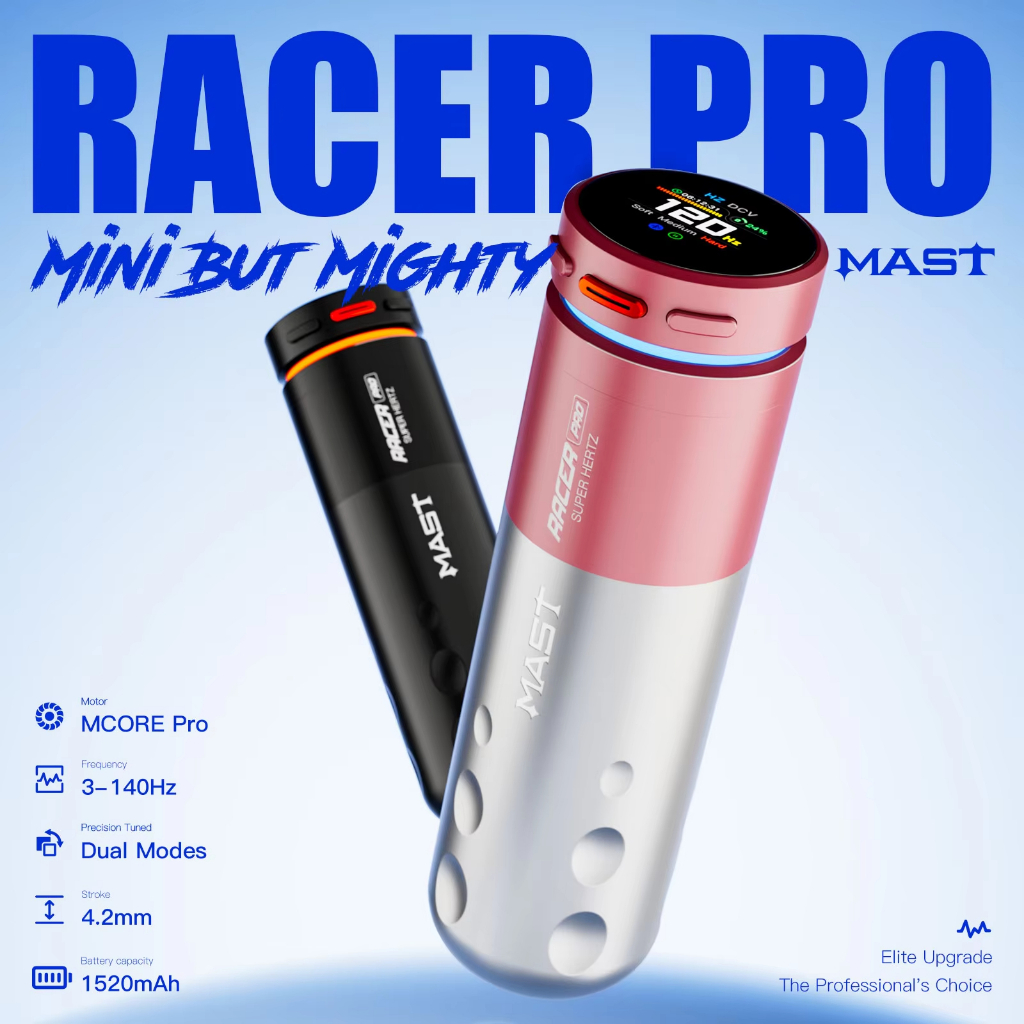 Mast Racer Pro Short Wireless Tattoo Pen Machine Battery 4.2mm Stroke Mcore PRO มอเตอร์ปรับ Soft Har