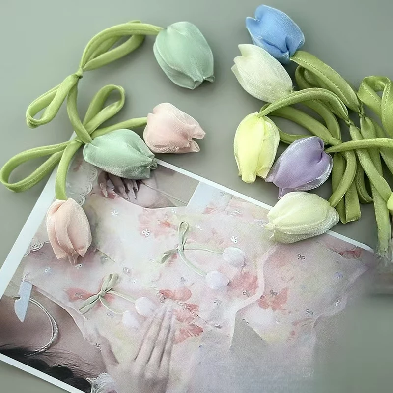 [C4-06] Pastoral Style Corsage Butterfly Princess Dress Gauze Now สามมิติทิวลิปตกแต่งเครื่องแต่งกายดอกไม้