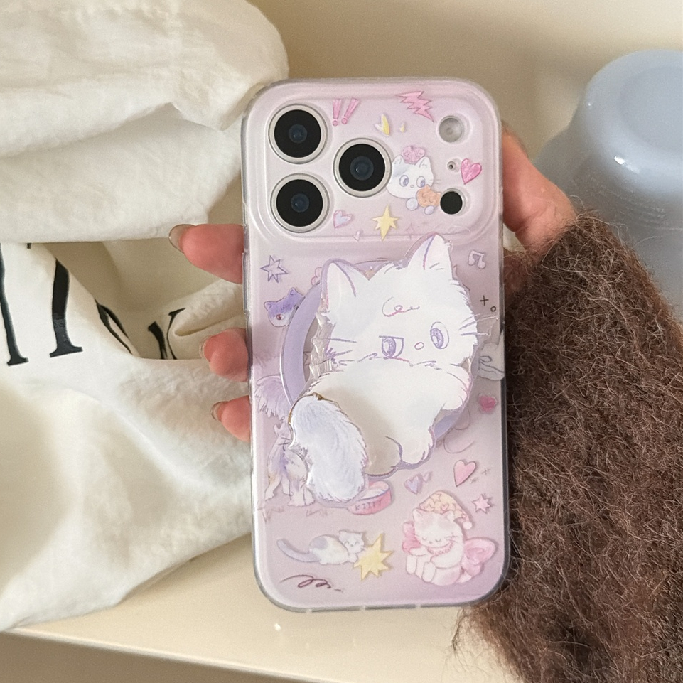 สําหรับIphone Case 17 Pro Max 16 Pro Max 15 Pro Max 14 Pro Maxเคสโทรศัพท์แมวย้อมสีม่วง