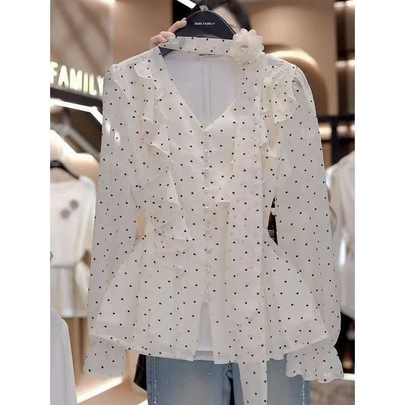 เสื้อแขนยาวสำหรับผู้หญิง ทำจากผ้าชีฟอง ออกแบบมาให้นุ่มสบายและมีสไตล์คล้ายเกาหลี