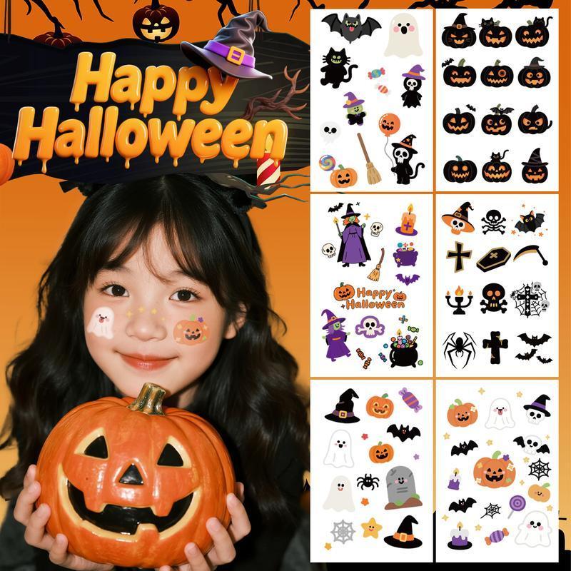 สติกเกอร์ฮาโลวีนสำหรับเด็ก น่ารักและสยอง กันน้ำ สำหรับแต่งหน้าเล่นคอสเพลย์และตกแต่งโทรศัพท์กระเป๋าเดินทางแก้ว สติกเกอร์ติดผิวชั่วคราว กันน้ำ ลอกออกง่าย เหมาะสำหรับงานคอสเพ