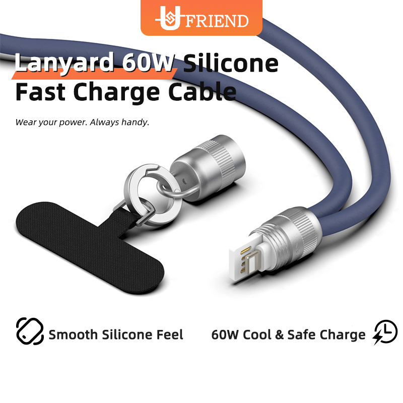UFRIEND PD60W USB to L สายชาร์จเร็ว 2-in-1 Lanyard Date Cable พร้อมเชือกป้องกัน