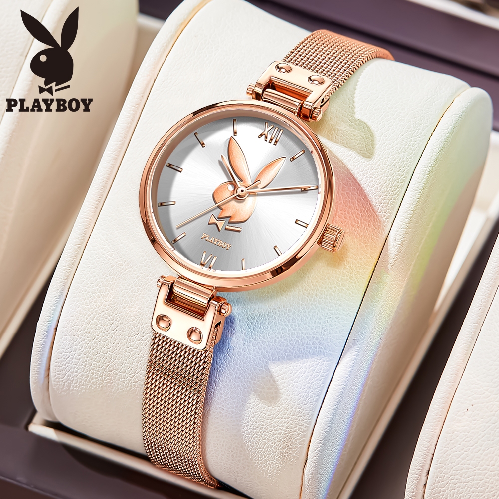 【100% แท้】นาฬิกาข้อมือผู้หญิงกันน้ำ PLAYBOY แฟชั่น พร้อมกล่อง สแตนเลสสตี นาฬิกาสวยๆ 2037