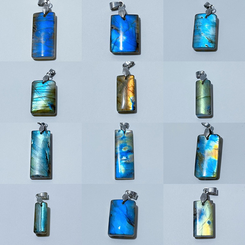 Labradorite จี้หินมูนสโตนทรงสี่เหลี่ยมผืนผ้าธรรมชาติสำหรับเป็นของขวัญเครื่องประดับสำหรับผู้หญิง