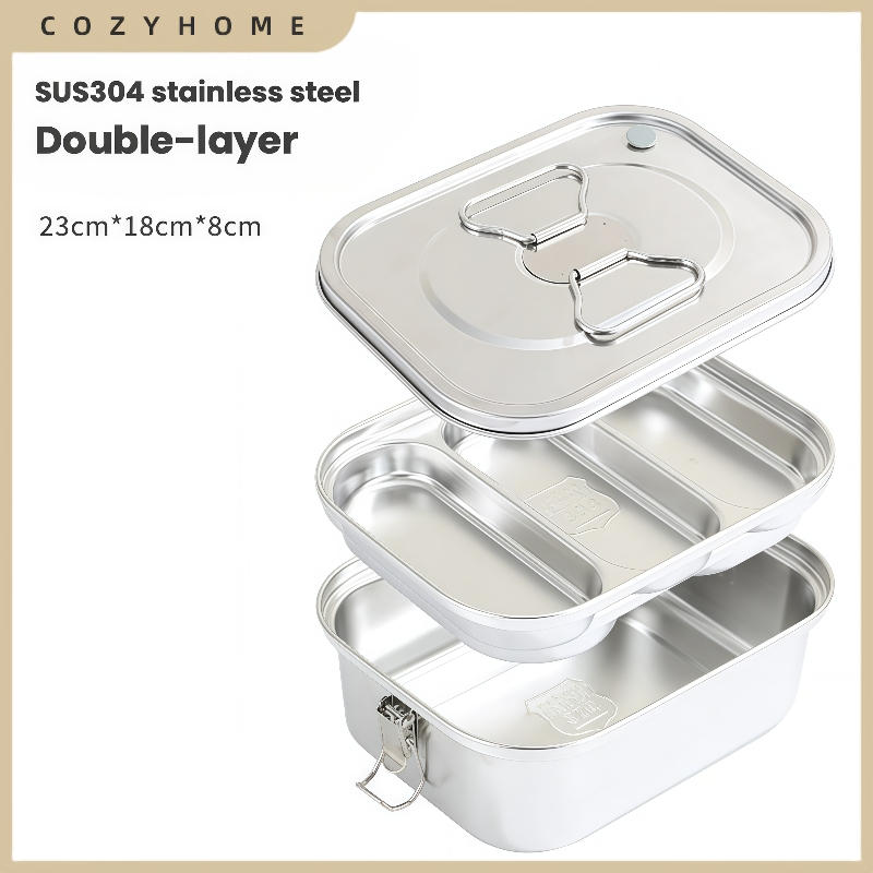 [สต๊อกพร้อม] COZYHOME กล่องอาหารกลางวันสแตนเลส 304 ความจุขนาดใหญ่ทํางานกล่องอาหารกลางวันแบบพกพาสองชั้น