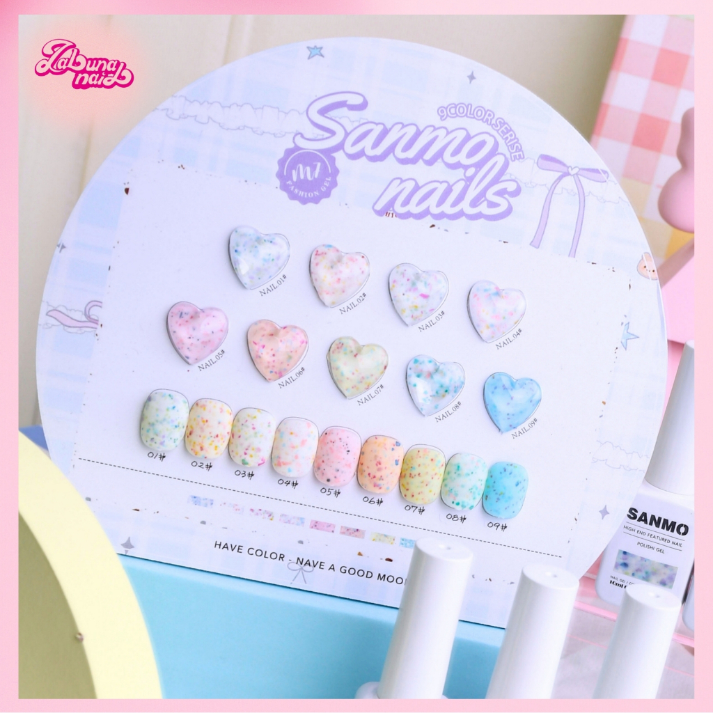 【พร้อมส่ง】Sanmo 9 สี ชุดยาทาเล็บเจล M7 ชุดแต่งเล็บเปลือกไข่ครีม กาวยาทาเล็บเปลือกไข่สี หนึ่งขวดหนึ่งสี ฟรีกระดานสี