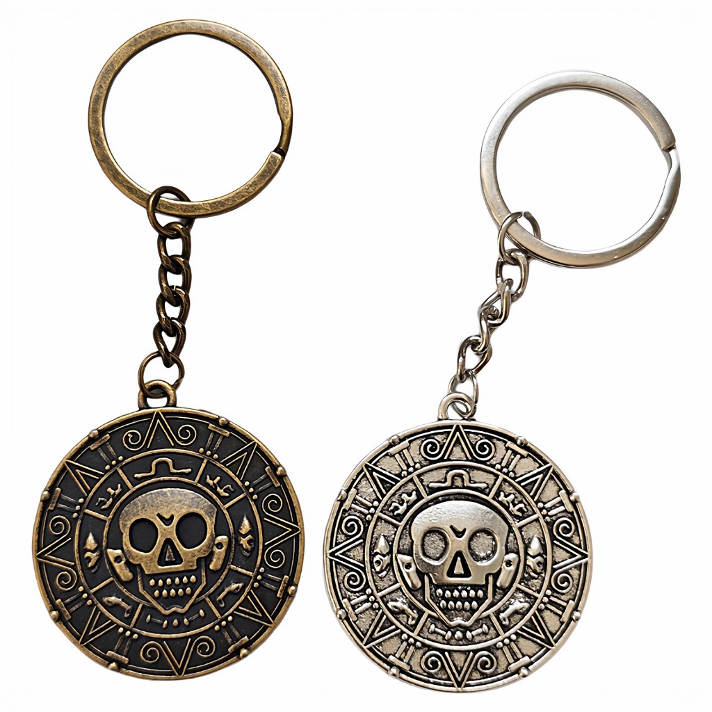 พวงกุญแจ Pirates of the Caribbean สร้อยคอเหรียญทอง Aztec จี้โลหะผสม COS อุปกรณ์เสริม