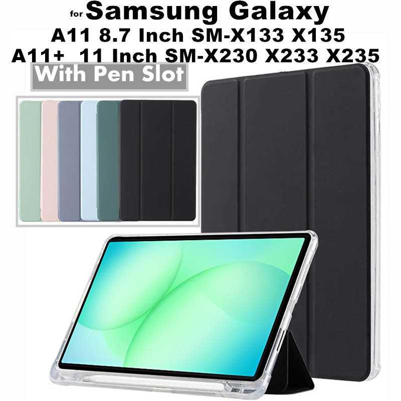 for Samsung Galaxy Tab A11 A11+ 8.7 11 Inch SM-X133 X135 X230 X233 X235 2025 Tablet Case Trifold Flip Leather Stand Soft Back Funda With Pen Slot Cover