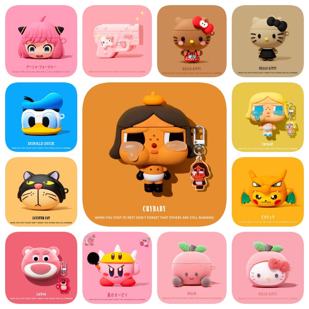 (Pro3 2025) เคส POP MART น่ารักสําหรับ AirPods4/4ANC/1/2/3/Pro/Pro2/Pro3 เคสซิลิโคนอ่อนนุ่มพร้อมคาราบิเนอร์