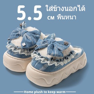 รองเท้าแตะสำหรับสุภาพสตรียามพักผ่อน แบบโบว์ ผลิตจากผ้าฝ้าย ห…