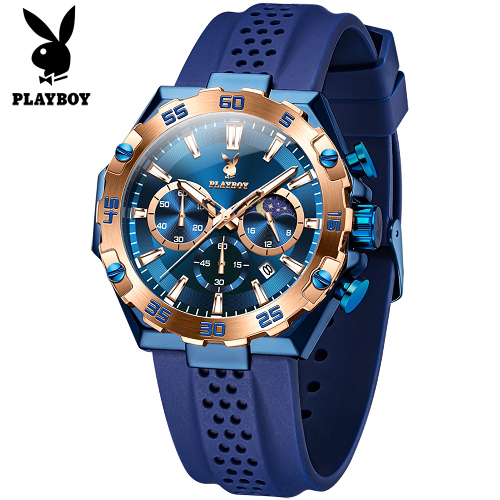 PLAYBOY 3518 แฟชั่น Casual นาฬิกาควอตซ์ปฏิทินซิลิโคน All-Match นาฬิกาผู้ชาย (ฟรีกล่องนาฬิกาประณีต)