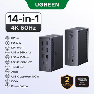 UGREEN 140W GaN Power 14-1 Docking Station DP 8K@30Hz HDMI 4K@60Hz 10Gbps Multi-port Desktopสถานีชาร์จสําหรับโทรศัพท์/แท็บเล็ต/เครื่องใช้ไฟฟ้าขนาดเล็ก