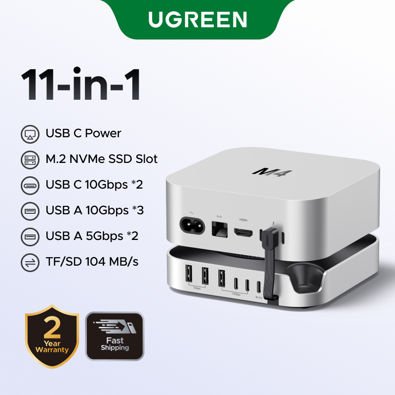 UGREEN USB HUB Docking Station สําหรับ Mac Mini M4 M4 Pro M.2 NVMe SSD 8TB สูงสุด 10Gbps พอร์ต USB-A