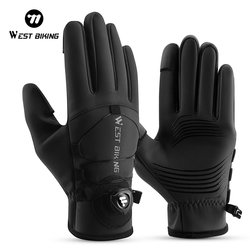WEST BIKING ถุงมือมอเตอร์ไซค์ ถุงมือกำมะหยี่เต็มนิ้ว ถุงมือกันลม กันน้ำ สัมผัสหน้าจอโทรศัพท์มือถือ ถุงมือปั่นจักรยาน เล่นสกี พร้อมปุ่มล็อคอัตโนมัติ