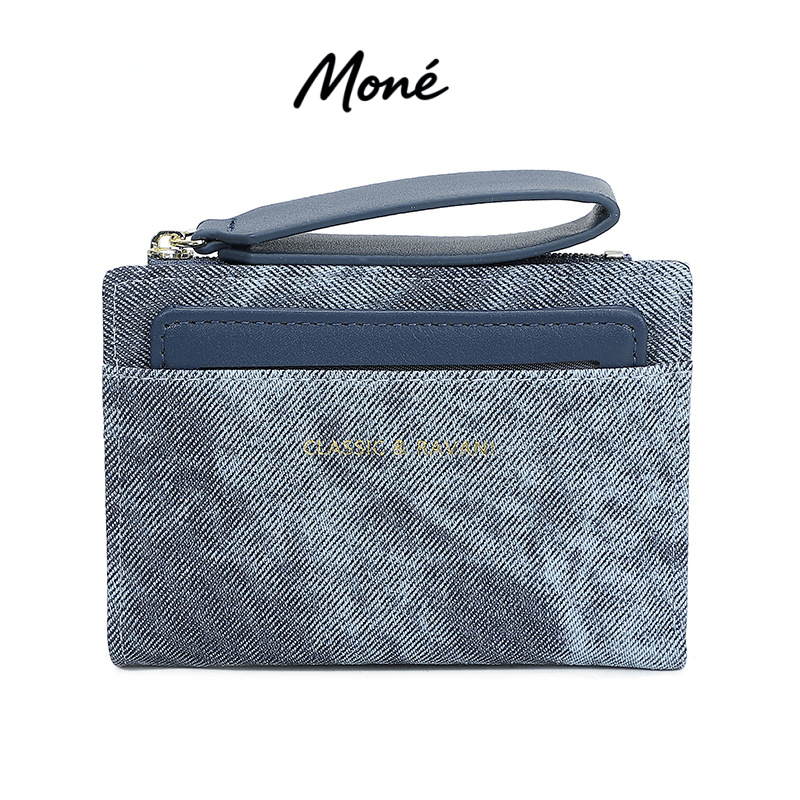 Moné.【COD&Ready stock】กระเป๋าสตางค์สตรีสั้นพับดีนิมขนาดใหญ่กระเป๋าเหรียญสตรี
