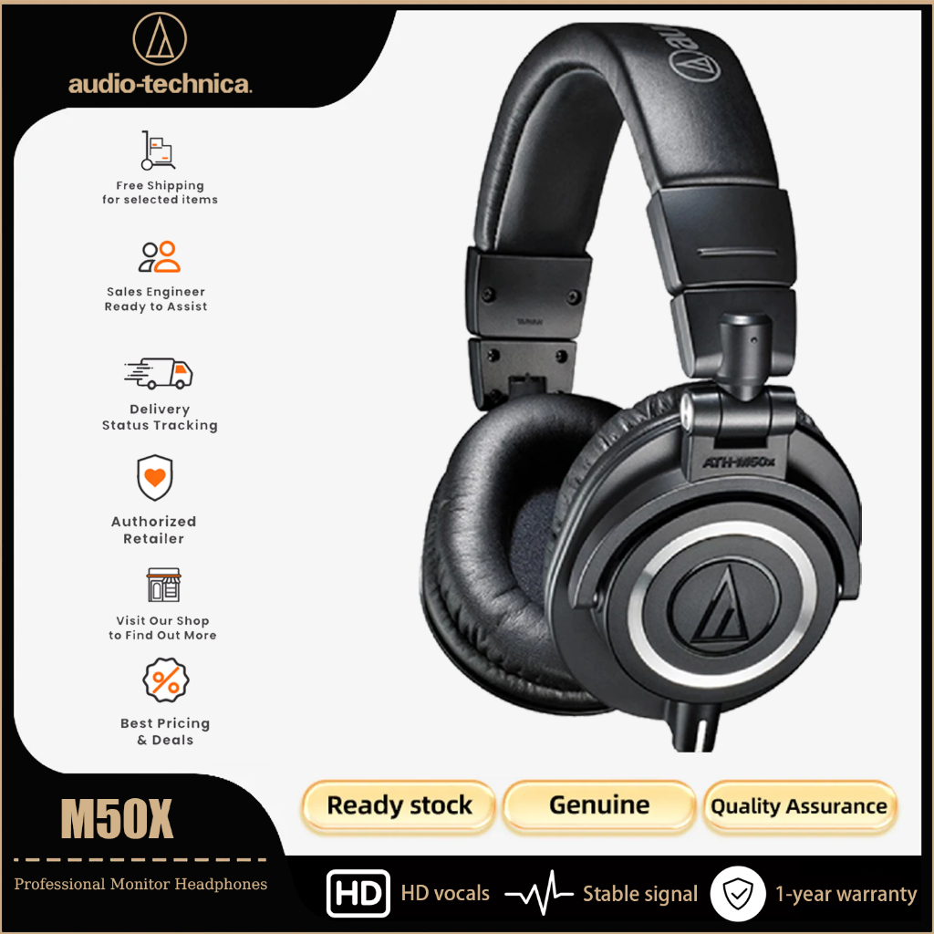 Audio-Technica ATH-M50X Professional Studio Monitor Headphones, Professional Grade, with Detachable Cable