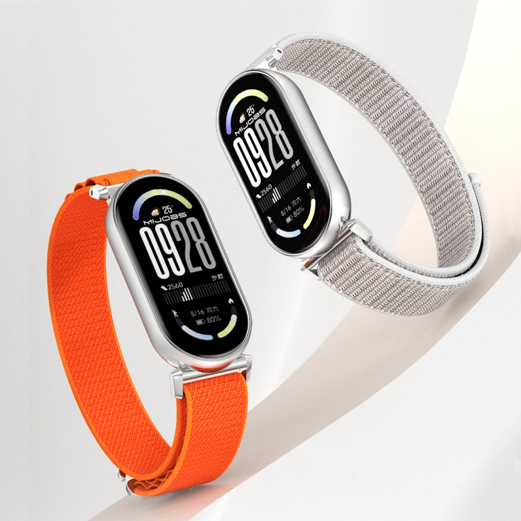 MIJOBS สายนาฬิกาไนลอน สำหรับ Mi Band 10 9 8 7 6 5 สายนาฬิกาข้อมือสำหรับผู้หญิงสำหรับข้อมือเล็กสำหรับ Xiaomi Smart Band 9 รุ่นเซรามิก เคสป้องกันโลหะสำหรับ Mi Band 8 NFC