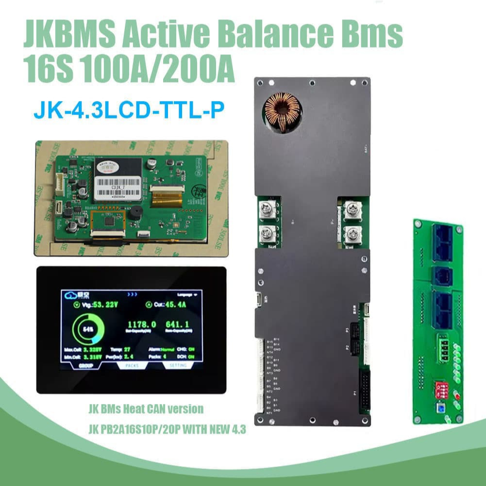 【JK BMS】แบตเตอรี่ JK BMS PB2A16S15P 20P 200A Active Balance Lifepo4 JIKONG BMS Inverter BMS