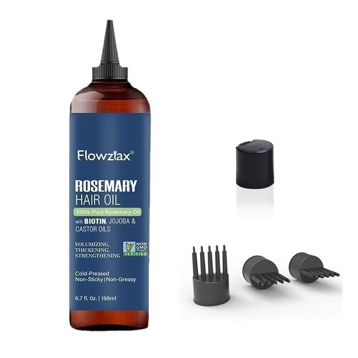 Rosemary Hair Oil - น้ํามันโรสแมรี่บริสุทธิ์ 100% พร้อมไบโอติน โจโจ้บา และ Castor - Cold Pressed 198ml