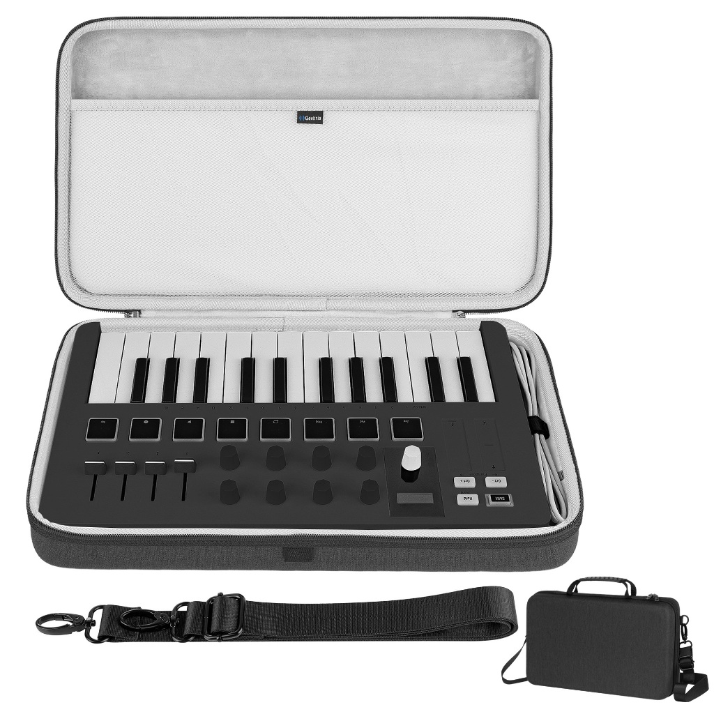 Geekria USB MIDI Keyboard Controller Hand Case เข้ากันได้กับ Arturia MiniLab 3 / MiniLab MkII 25 Slim-Key, Hard Carrying Bag (สีเทาเข้ม) ราคา ถูกที่สุด ดีลบีเคเค